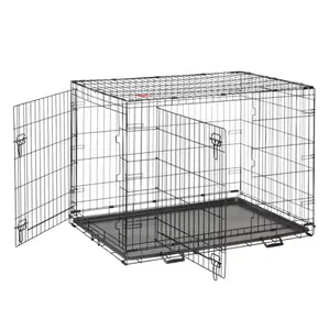 Top Paw Double Door Folding Wire Dog Crate with Divider Panel – Leak-Proof Tray, Metal, 48"L x 33"H (X-Large) – Indoor Dog Crate, Pet Crate