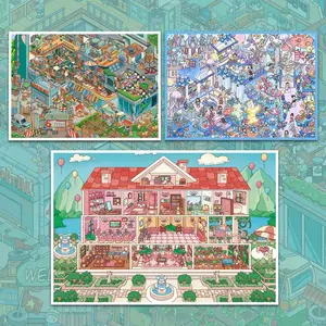 Super Big Size Cartoon Scenery Stickers, Cute Apartment Scenes, Fantasy Sea World Party Themes, 3D Miniature Stickers, Adult DIY Landscapes, Sticker Packs, Diary Sticker