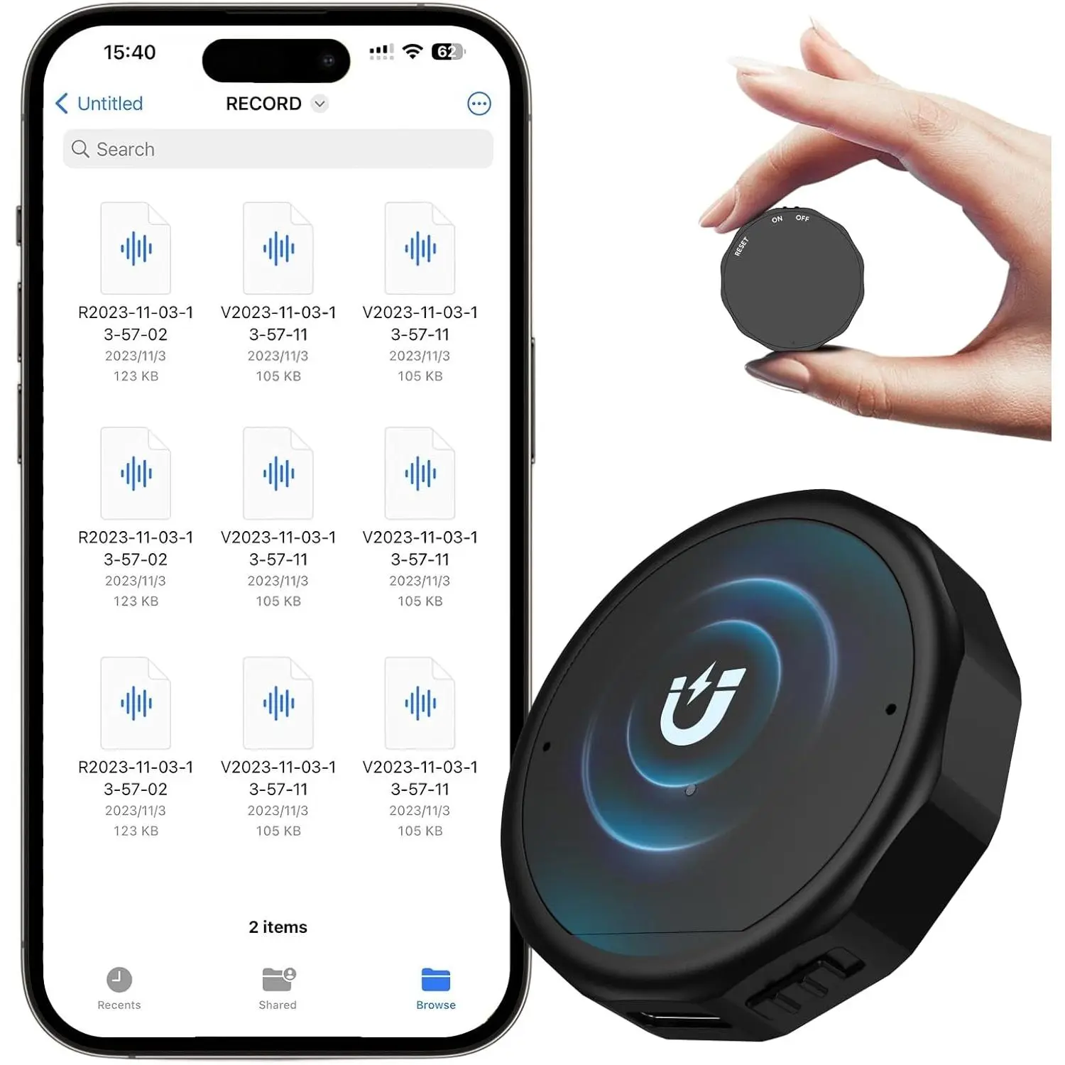 Voice Recorder DSP5.0 Intelligent Noise Reduction - 9800H Storage Recording Device Compact Design  Audio Recorder Voice Activated Recorder for Meeting/Lecture -72G