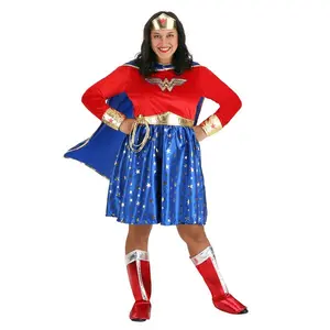 Plus Size Wonder Woman Long Sleeve Women's Dress Costume