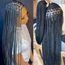 Women's African Synthetic Full Lace Wig 30 Inch Hand-Crochet Knotless Box Braids, Straight Black, Heat-Resistant Synthetic Hair, Protective Style, Female African Women's High-Quality Versatile Fashion Accessory