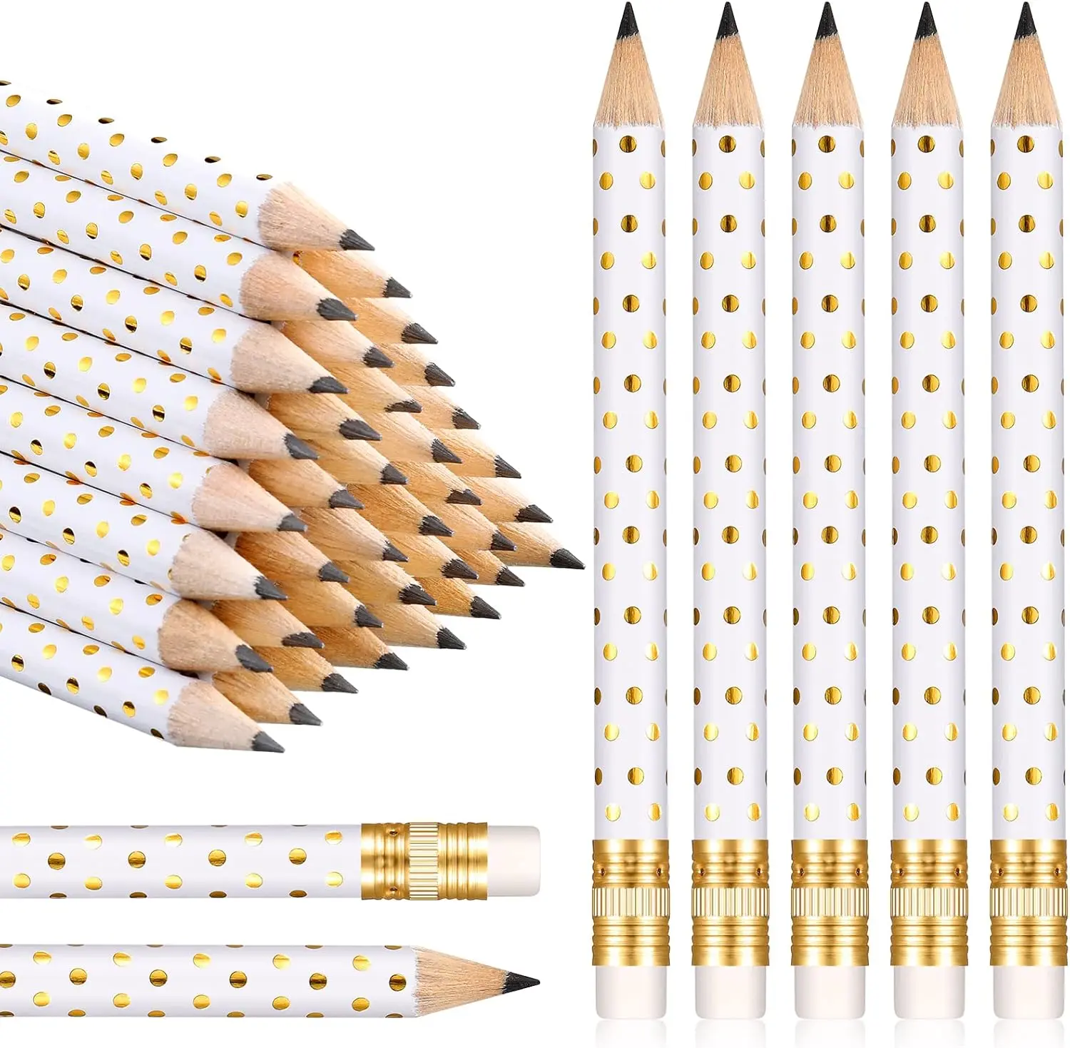50 count Mini Golf Pencils with Eraser Pre Sharpened 4 Inch Pocket Half Pencils for Bridal Shower  Shower Wedding  School Office Supplies Party Favors Prize (White and ,Dot)
