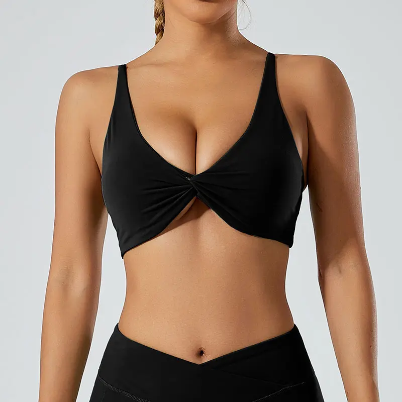Women's V-Neck Twist Front Bikini Top, Padded Stretchable Swim Top with an Adjustable Crisscross Back for Pool & Beach