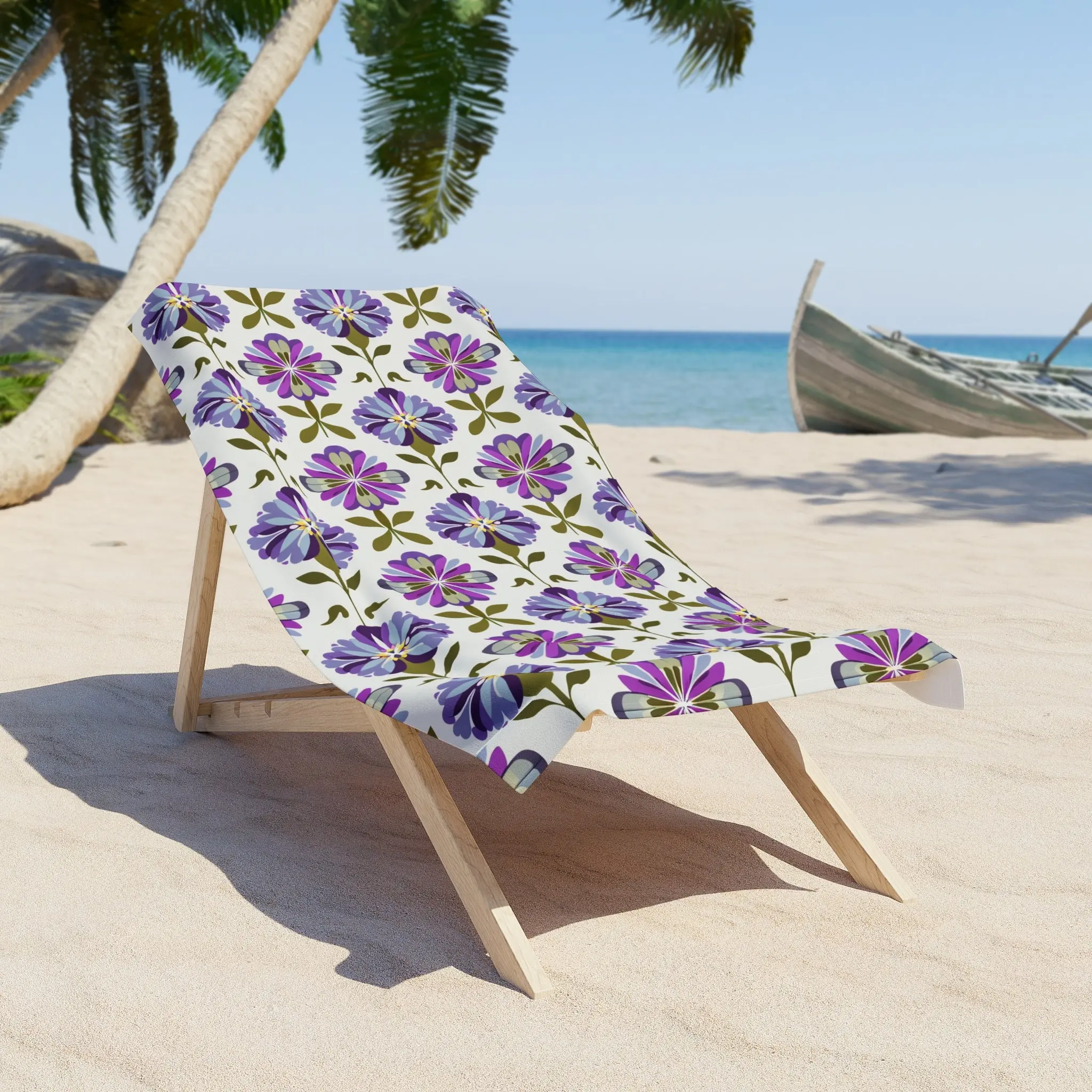 Vintage Purple Floral Patterned Beach Towel