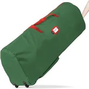 Handy Laundry Rolling Tree Storage Bag - For 9-Foot Artificial Christmas Holiday Tree. Zippered Bag, Carry Handles and Wheels for Easy Transport. Protects Against Dust, Insects, Moisture. (BLACK)