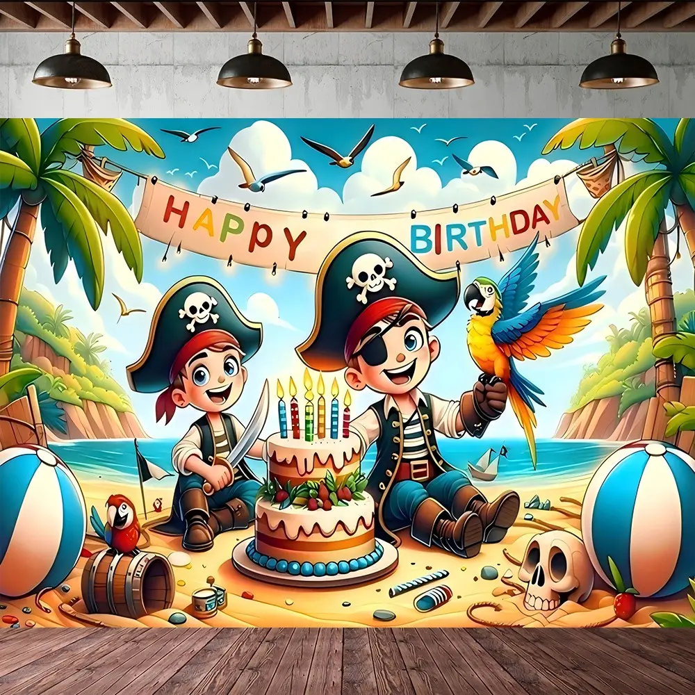 Nautical Birthday Party Backdrop Banner, Coconut Tree Cake Parrot Volleyball Design, Party Decoration Supplies, Studio Shooting Background