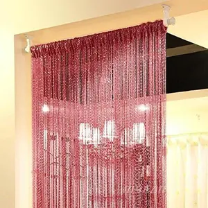 Door Fringe Curtain,Rare Flat  Ribbon Door String Curtain Thread Fringe Window Panel Room Divider Cute Strip Tassel Party Events(1 Pack, Claret)