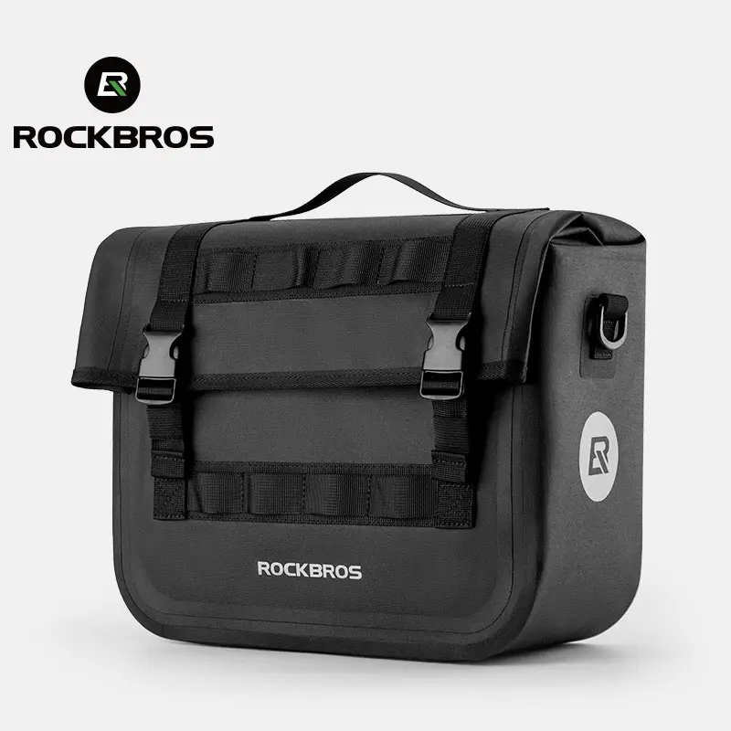 ROCKBROS 15L Bike Panniers for Adults, Waterproof 600D Polyester Roll-Top Cargo Bag for Adventure, Touring & Commuting, Carry, Bicycle, Rear Rack, Cycling
