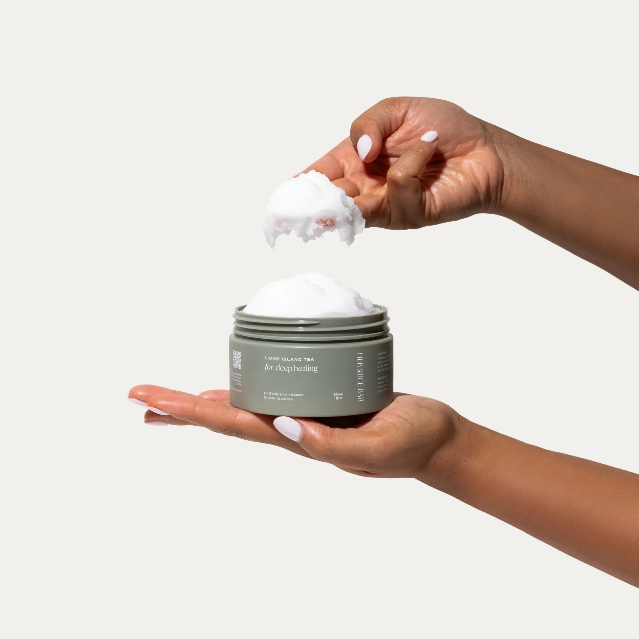 Her Juice Bar Long Island Tea Brightening Body Scrub for Ingrown Hairs Dark Spots & Uneven Tone Exfoliating Sea Salt Tea Tree Polish Smooth Clear Skin Antibacterial Grape Jojoba Moisture