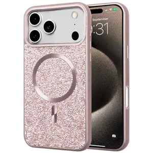 Entronix Magnetic Case for iPhone 17/17 Pro/17 Pro Max – Glitter Stone Back MagSafe Grip Cover with Shockproof Frame and Sparkle Bumper Protection