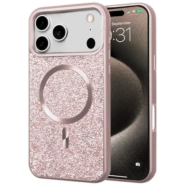 Entronix Magnetic Rhinestone Smartphone Case for iPhone 17-17 Pro-17 Pro Max - Durable MagSafe Grip Cover, Shockproof Frame, Sparkle Bumper, Dustproof Mobile Phone Accessories