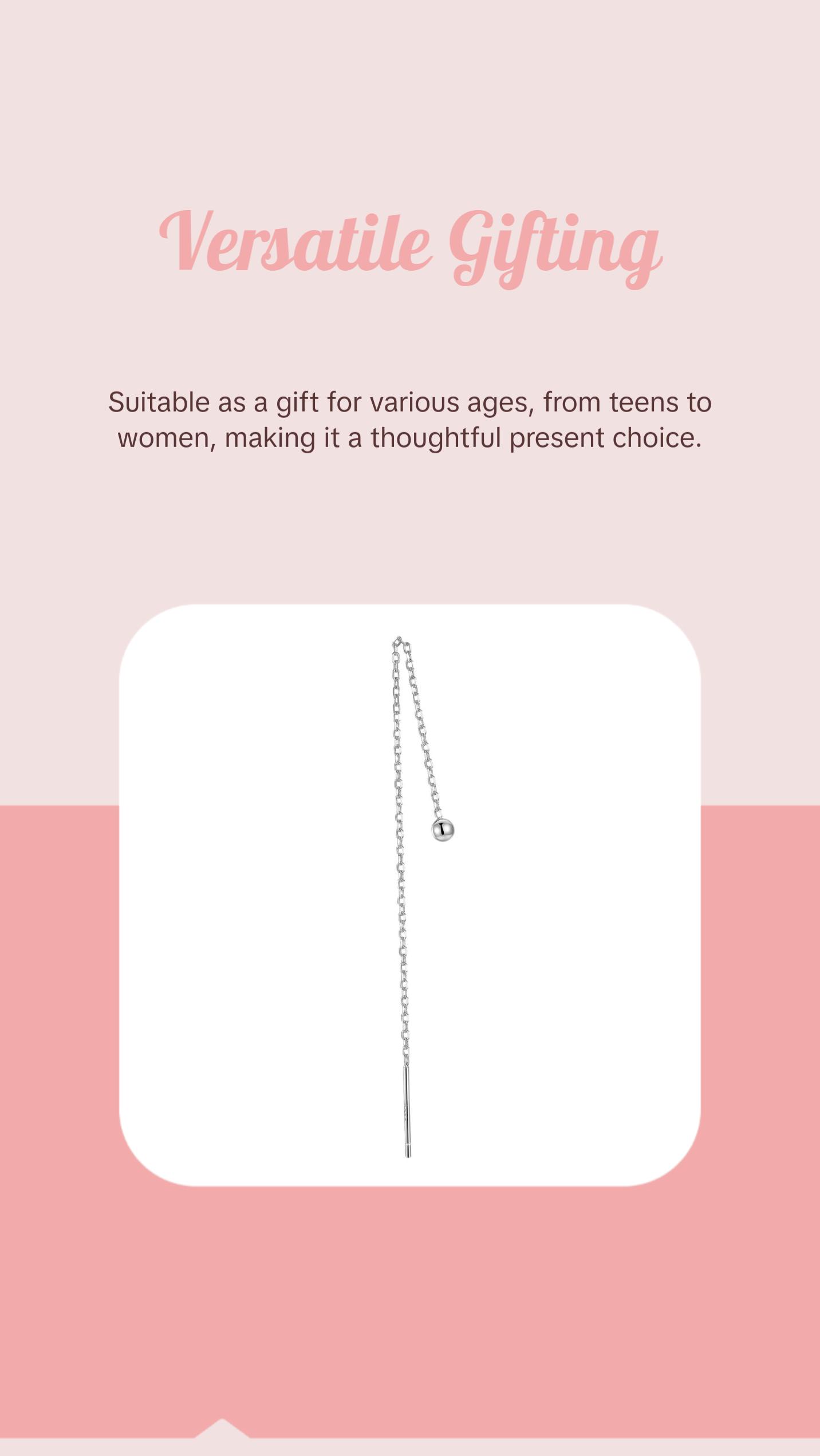 "Dancing Orb" 14K White Gold Plated Sterling Silver Hypoallergenic Ball Long Threader Earring Everyday Celestial Piercing Chain Earrings