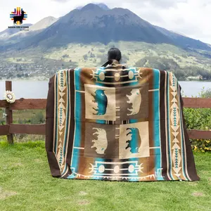 Aqua Buffalo Alpaca Blanket Bohemian Design Soft Cozy 80% Alpaca 20% Acrylic Handmade Queen Size 74x94 Inches Warm Stylish for Cuddling with Stripe Pattern