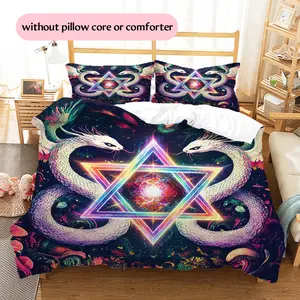Star of David Winged Snake  Printed bedding set, duvet cover and pillowcases, home decor, Christmas decoration, bedroom duvet cover, Christmas gift, birthday gift (1 * duvet cover + 2 * pil
