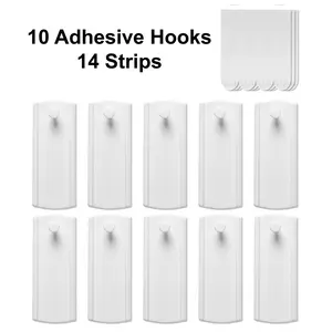 10-Pack Frame Hooks, Removable Adhesive Hooks, No-Drill Wall Mount, 14 Strips, Damage-Free Art Hangers, Ideal for Photos, Canvas, Home & Office Decor
