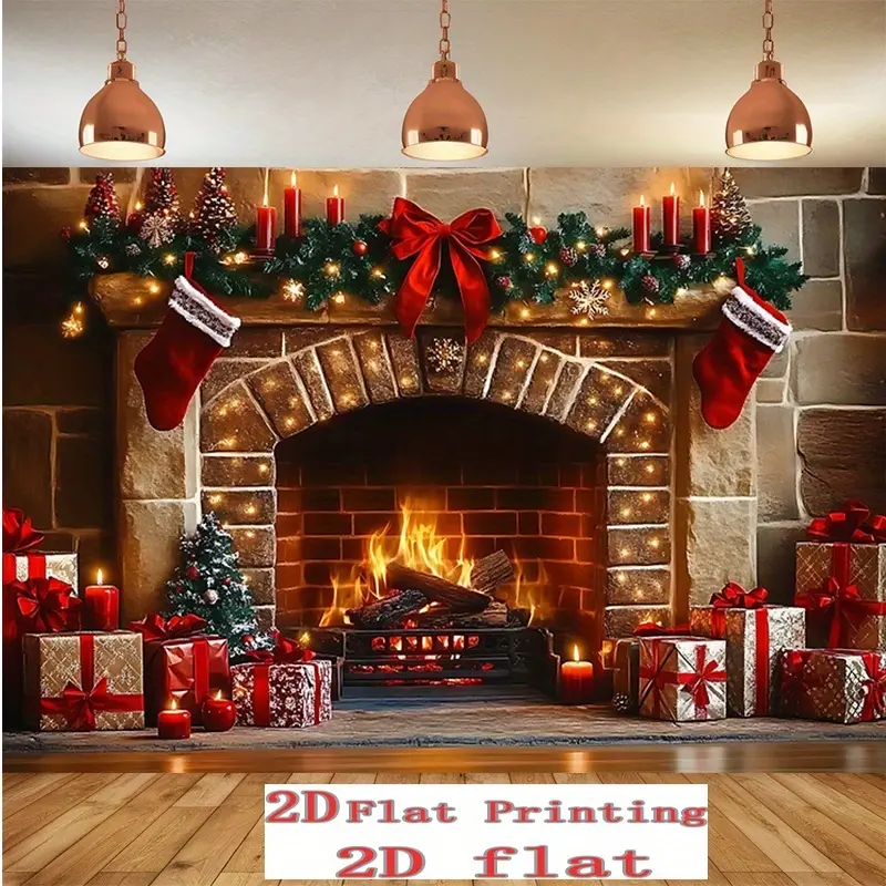 Christmas Party Background Cloth, Snow Scene Hat Holiday Decorations, Home Room Wall Decoration, Festive Photo Prop, No Power Needed