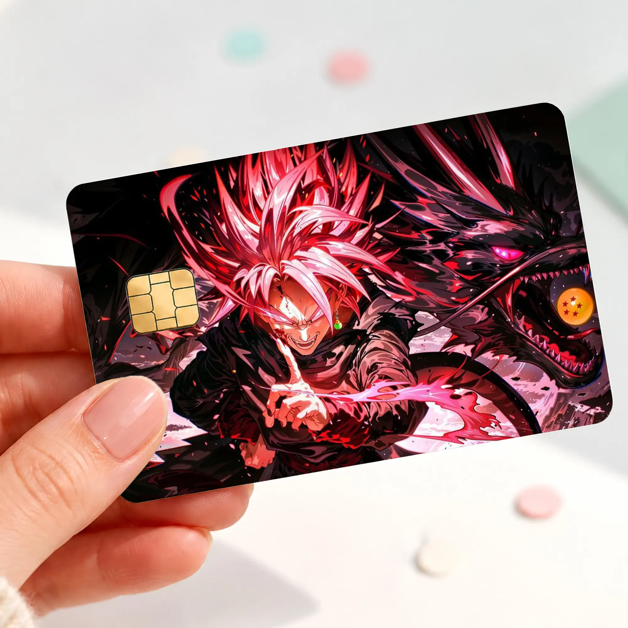 Anime Dragon Credit Card Skin, Pink Hair Warrior Card Sticker