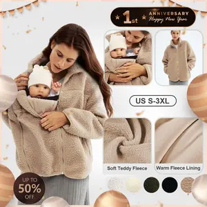 Pwest MAMA Women Before & After Babywearing Fleece Jacket Soft Teddy Fleece, Long-sleeve Zippered Jacket with Pocket, Detachable Babywearing Panel, Winter Warmth, 2 in 1 Design-Maillard Color-BlackFriday
