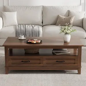 Gaomon 47.2-Inch Heavy-Duty Farmhouse Coffee Table - Rustic Walnut Wood Center Table with Drawers, Ample Storage, Elegant Design, Waterproof Top, Natural Grain, Metal Legs, Brown Outdoor Furniture