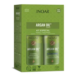 INOAR Argan Oil System Set for Hydration and Shine 2 x 250 ml Make Hair Stronger Nourish Dry Hair Thickening Nourishing Haircare