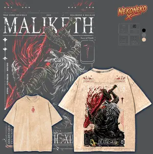 Elden Ring Maliketh Washed Hoodies & Tees, Vintage Graphic T-shirt, Unisex Streetwear Oversized Cotton Loose-Fit Apparel, Gamer Gift Summer Outfits, Trendy Gaming Merch
