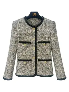 Women's Striped Print Button Front Crop Jacket, Elegant Fashion Casual Round Neck Long Sleeve Outerwear for Daily Outdoor Wear, Ladies Clothes for Spring & Fall, Coats