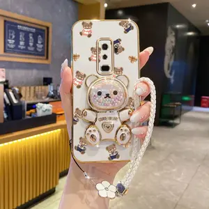 S9+ Popular Series Lucky Clover Strap Lanyard Phone Holder Case For Compatible With Samsung Galaxy S9 Plus Plating Cover and Protective Durable Cute Cowboy Bear Protector Cases Accessories
