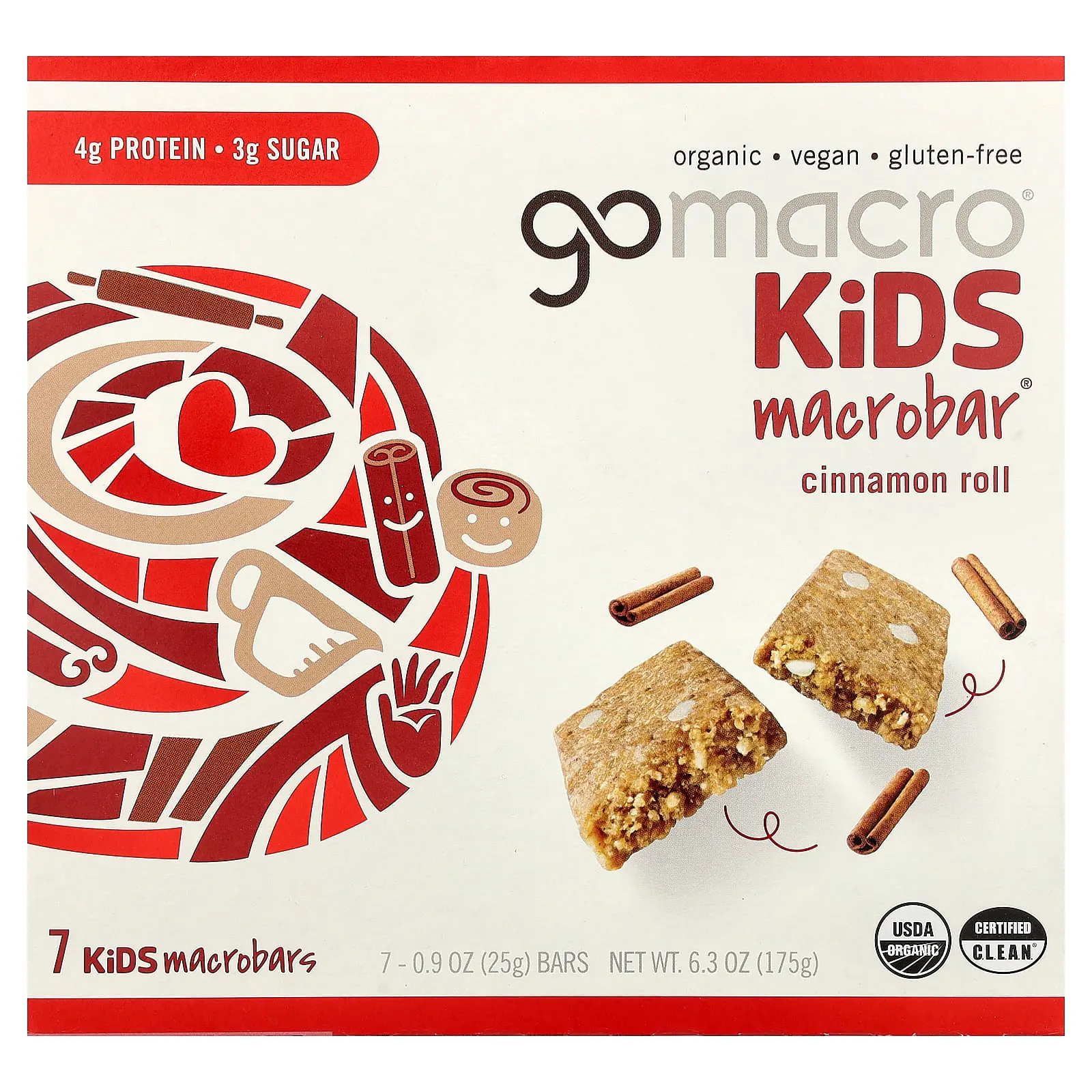 GoMacro Kids MacroBar®, Cinnamon Roll, 7 Bars, 0.9 oz (25 g) Each