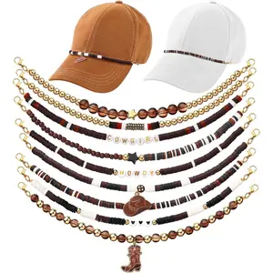 9 Pcs Trucker Hat Chains Trucker Hat Charms n Man Bill Decoration Detachable DIY Metal Chain for Mesh Baseball Cap(Brown,Cowboy Style)
