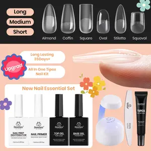 Beetles Tipex Instant Apex Nail Tips Kit Extra Short Squaoval , 224 Pcs Pre-Building Pre-Etched False Nail Tips with Tipex Nail Glue, Mini Nail Lamp-Thick Acrylic Nail Tips Set