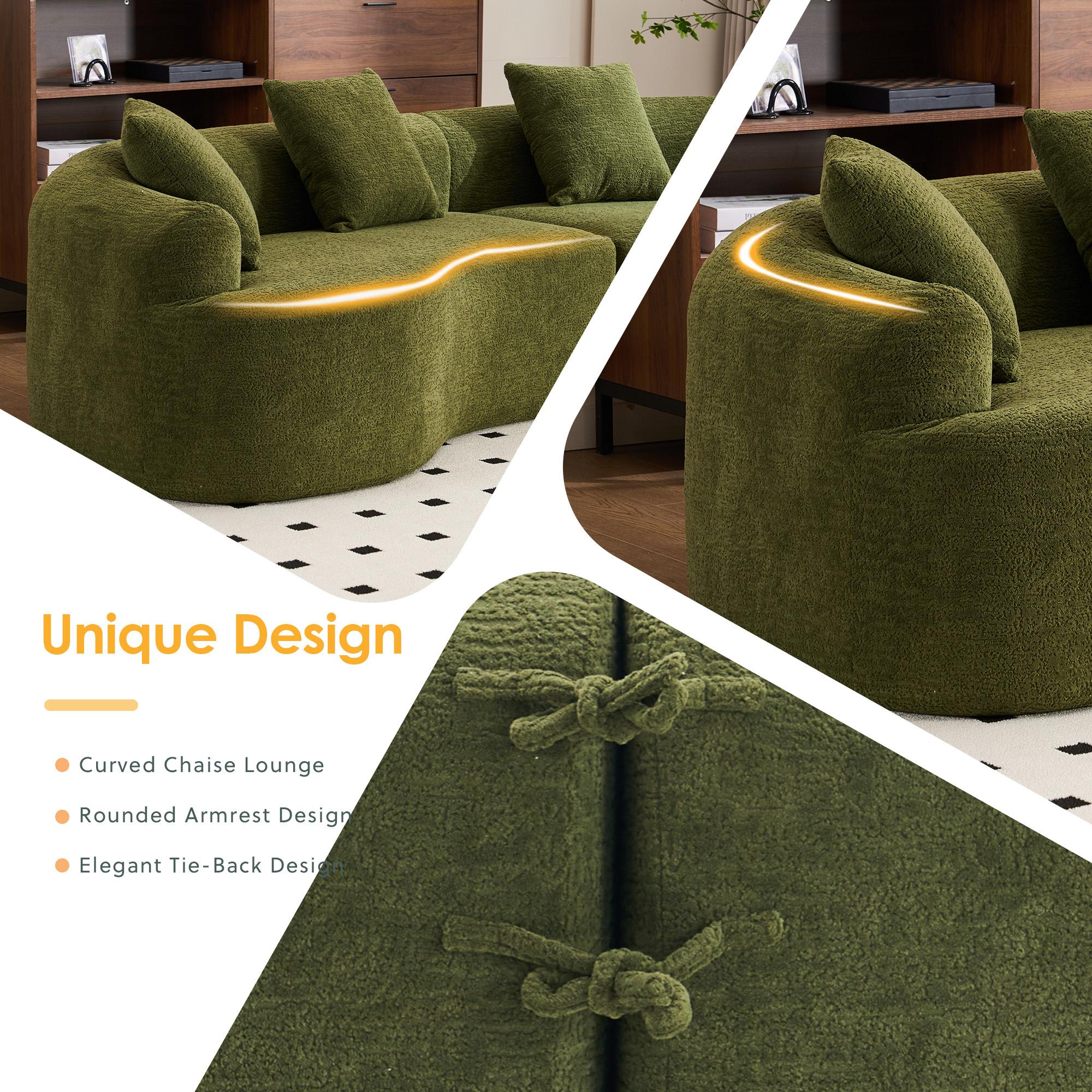 110" Curved Boneless Modular Sectional Sofa, Compression Sleeper Couch with High-Density Foam, Chenille Fabric Sofa Bed for Living Room, Bedroom, Apartment & Lounge