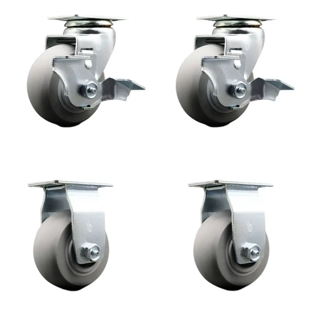 Service Caster TOOL-SCC-20S420-TPRRD-TLB-2-R-2 Toolbox Wheel Set - 4 in. Non-Marking Industrial Grade Thermoplastic Rubber Donut Tread, Easy Rolling on Various Surfaces, 2 Swivel Casters with Top Lock Brakes, 1200 Lbs Heavy Loads Capacity