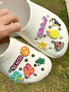 22pcs Beach Vacation Hawaii Theme Design Shoe Charms, Fashionable & Delicate Shoe Accessories, Student DIY, Holiday Party Decor, Wooden Clogs