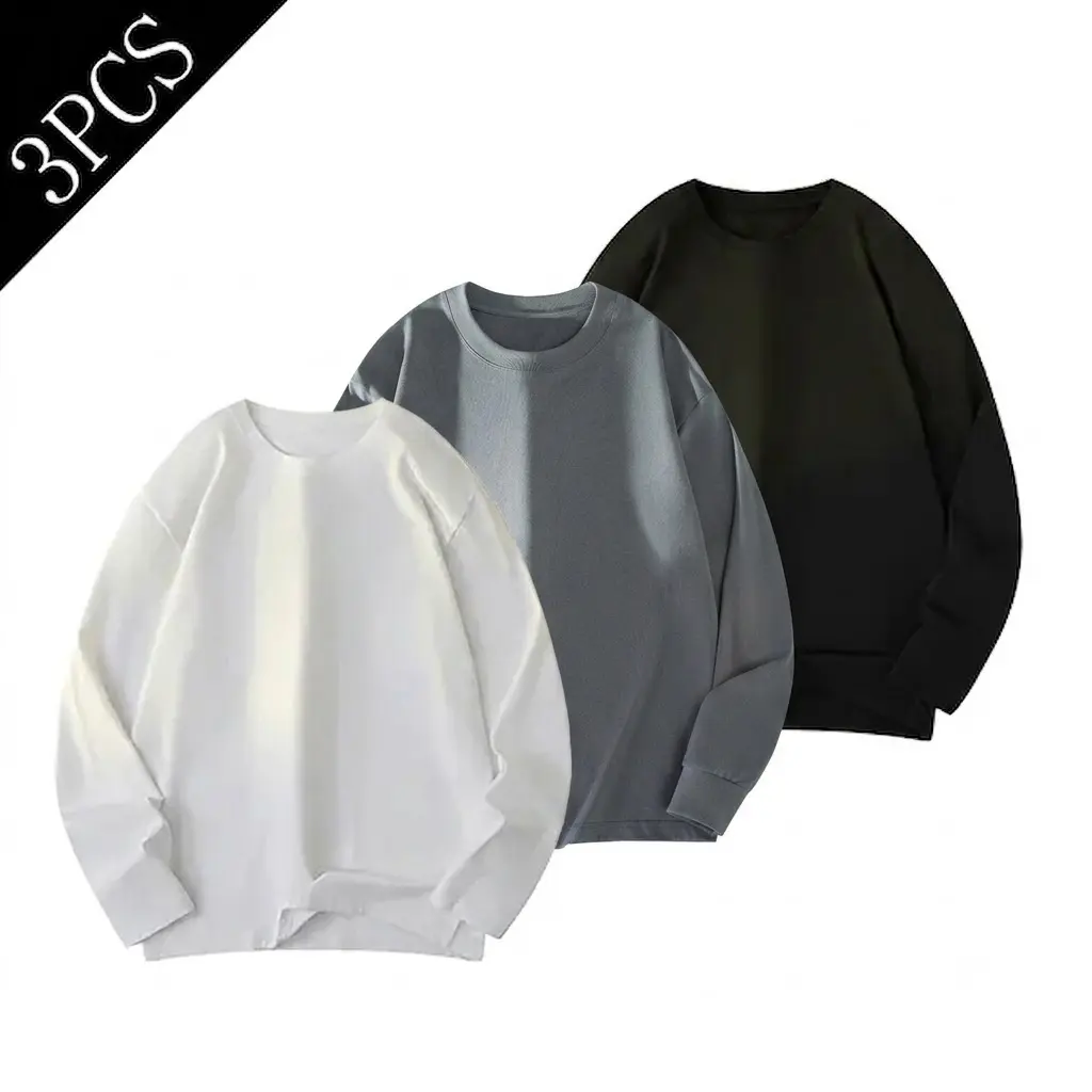 Men's Unisex Knitwear Cotton Plain Loose Crew Neck Long-Sleeve Pullover Sweatshirt - Chic, Soft, Comfortable for Everyday Wear, Versatile Sports Top, Solid Plain, Fashionable Casual Top
