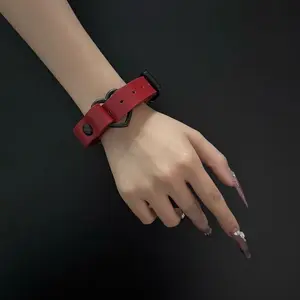 Luxe Chain( 3 in 1 Convertible Leather Bracelet, Handcuffs & Choker Necklace) ( black ，pink  Leather with Heart)