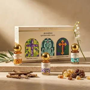 Frankincense & Myrrh, Spikenard & Lily of The Valley Anointing Oils 3 x 9ml/0.3 fl oz | Blessings from The Holy Lands | Blessed Oils from Jerusalem | Biblical Spices | Prayer Oil