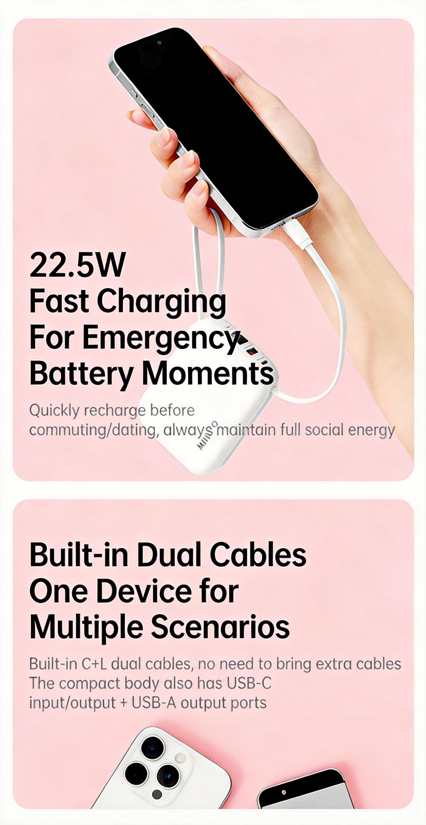 MINISO 2-in-1 Power Bank 10000mAh 22.5W Fast Charge PortableCharger High Capacity Lighter