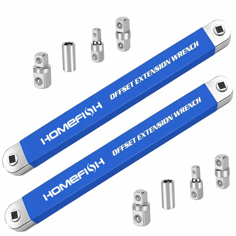 HOMEFISH 2-in-1 Multi-Function Ratchet Offset Extension Wrench, 12, 14, And 38mm Square Drive Adapters, 180 Degree Swivel, High Torque, Durable Metal, Non-Slip Handle, Easy Use In Tight Spaces
