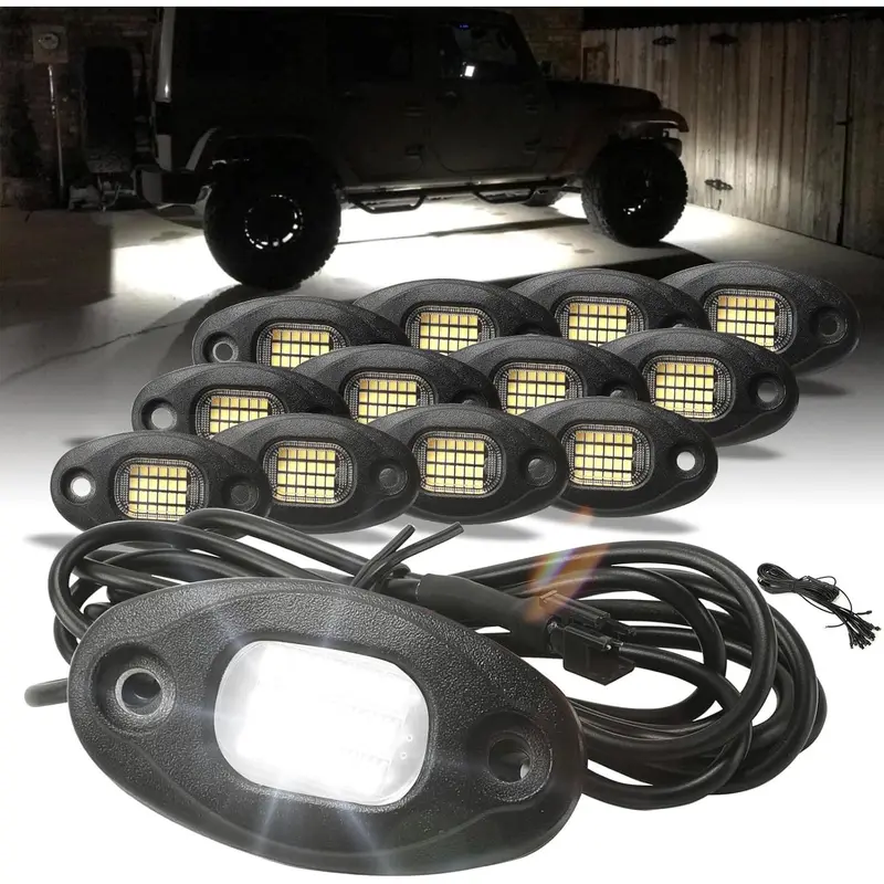 SUNPIE 24-High Power Chip LED Rock Lights for Vehicles - Aluminium Metal, 6000K Pure White, IP67 Waterproof, 4M Extension Wires, Plug-and-Play, Mounting Pads, Fits Trucks, Trailers, Cars, SUVs, ATVs, UTVs, Boats - Truck Accessories for Motorcycles