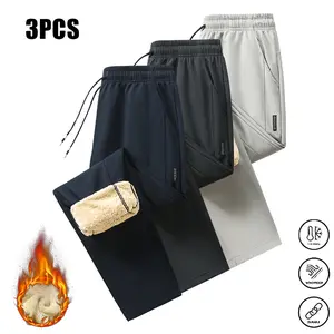 Men's Thermal Joggers - Pack of Several, Warm Fleece-Lined Sweatpants, Thickened Casual, Straight-Leg Drawstring Waistband, Polyester Comfortable Fabric, Versatile for Everyday Wear, Suitable for Running, Workouts, Walks, and Daily Activities