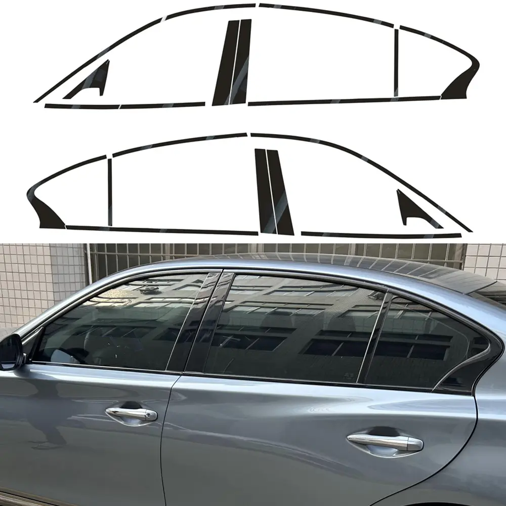 Glossy Black ABC Pillars Window Chrome Delete Blackout Car Decals for Infiniti Q50 2013-2023 Sedan