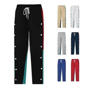 Men's Side Colorblock Striped Buttoned Pants Casual Sports Long Trousers