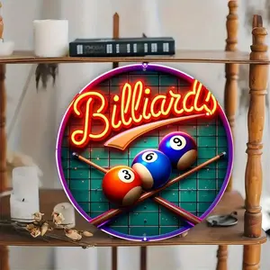 Vintage Billiards Neon Light Sign with 3 Pool Balls, Aluminum Waterproof Dustproof Wall Art for Home Bar Cafe Garage