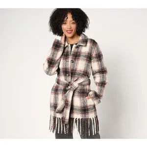 Belle by Kim Gravel Mad for Plaid Fringe Belted Boucle Shacket