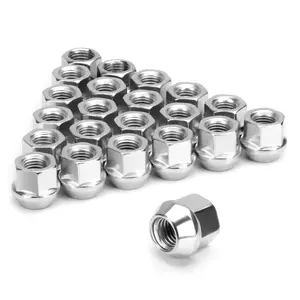 12mmx1.5 Zinc Aftermarket Wheel Lug Nuts, 20 Pcs M12x1.5 Open End Cone Seat Bulge Acorn One-Piece lugnuts 0.83”(21mm) Long 3/4”(19mm) Hex, Silver