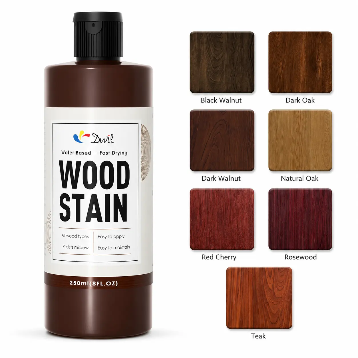 Water-Based Wood Stain, Multiple Wood Finishes, Fast-Drying Low-Odor Stain for Indoor and Outdoor Furniture, Cabinets, Wood Paneling and DIY Wood Projects, 8 fl oz