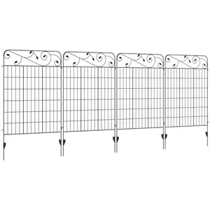 Outsunny Garden Fence, 4 Pack Steel Fence Panels, 11.5' L x 43" H, Rust-Resistant Animal Barrier Decorative Border Flower Edging for Yard, Landscape, Patio, Outdoor Decor, Square Vines