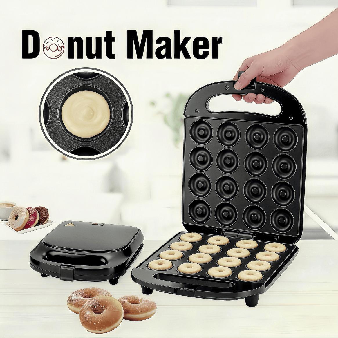 Mini Donut Maker – Electric donut maker, non-stick, heats up quickly, easy for home and restaurant use, perfect for - kid-friendly baking dessert snacks - adult cooking activities, easy baking gifts - non-stick surface makes 16 donuts at once