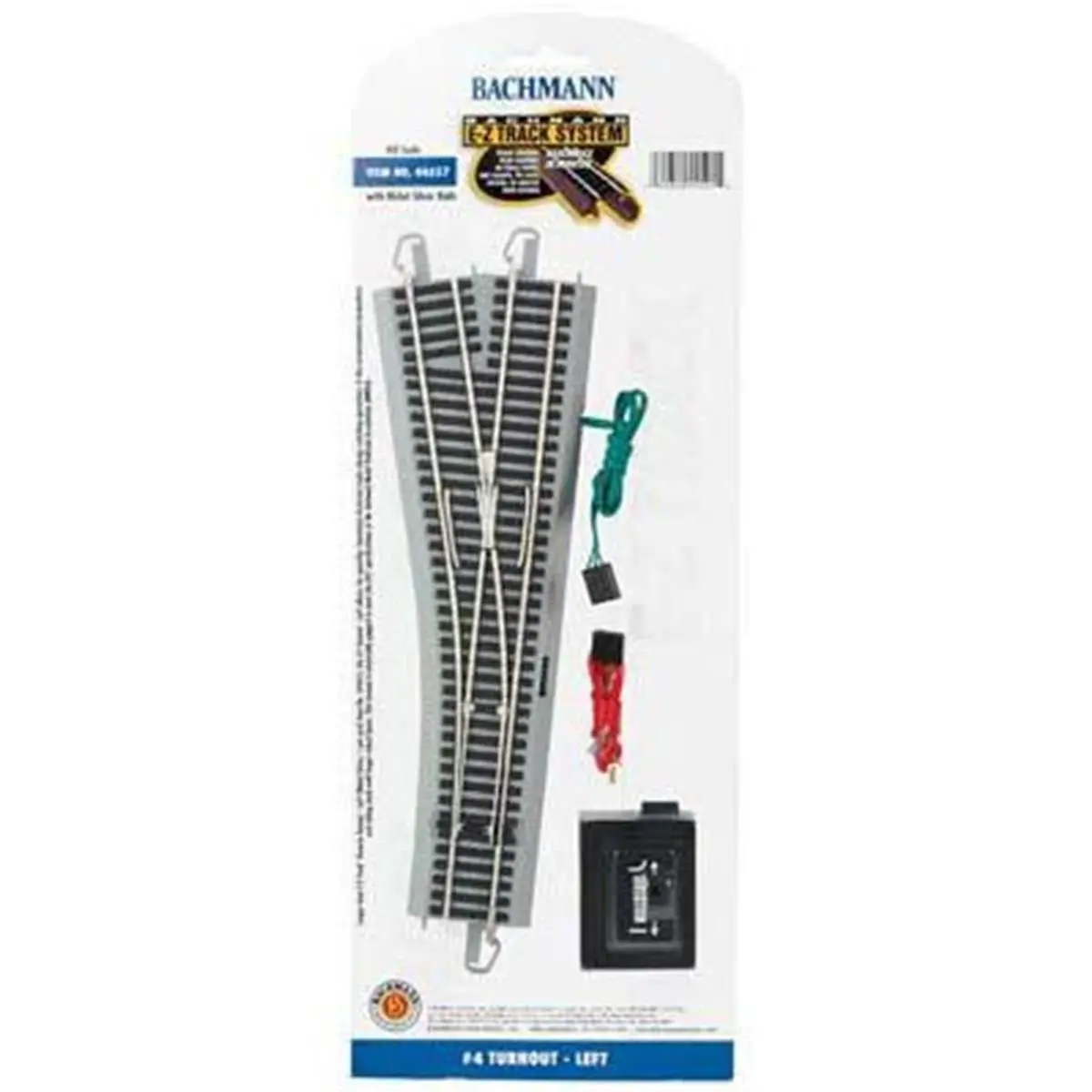Bachmann HO Ez Left-Hand Turnout Small Animal Toy, HO 1/87 Scale Railroad Parts, 2.25" Straight Track, Snap-Together Model Railroading Accessory, Ages 14+, Tool-Free Quick Assembly, Assembles Quickly, Molded Gray Roadbed, Black Ties, Direction Switch