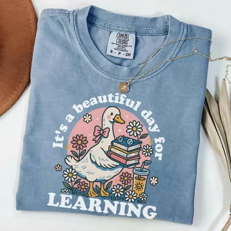 Comfort Colors It's a Beautiful Day for Learning TShirt - Cute Goose Teacher Tee - Back to School TShirt - Learning read Tee  Top Tshirt Casual